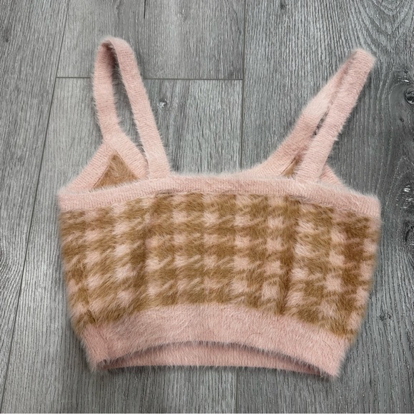 For Love and Lemons Fuzzy Pink and Tan Cher Sweater Crop Tank Top - Picture 5 of 5